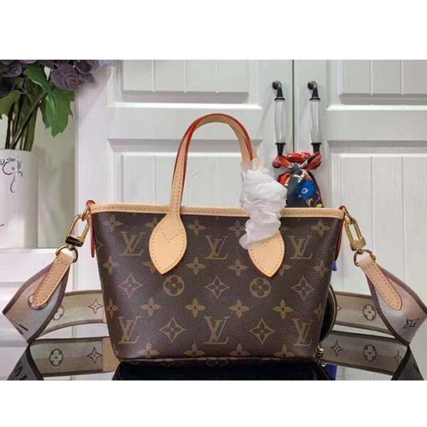 Louis Vuitton LV Women Neverfull BB Beige Monogram Coated Canvas Natural Cowhide Leather - Image 4
