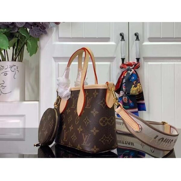 Louis Vuitton LV Women Neverfull BB Beige Monogram Coated Canvas Natural Cowhide Leather - Image 5