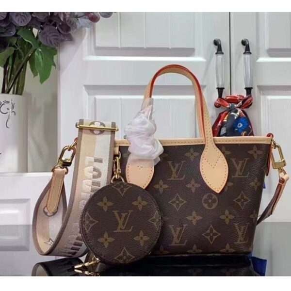 Louis Vuitton LV Women Neverfull BB Beige Monogram Coated Canvas Natural Cowhide Leather - Image 3