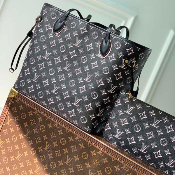 Louis Vuitton LV Women Neverfull MM Tote Bag Black Monogram Coated Canvas - Image 3