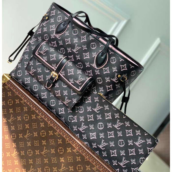 Louis Vuitton LV Women Neverfull MM Tote Bag Black Monogram Coated Canvas - Image 2