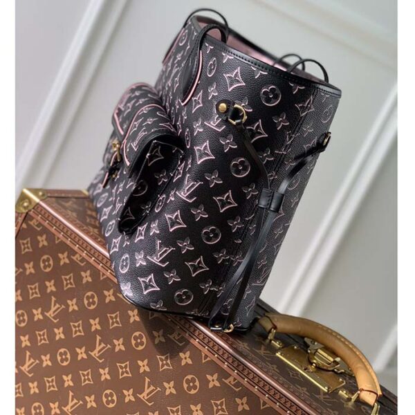 Louis Vuitton LV Women Neverfull MM Tote Bag Black Monogram Coated Canvas - Image 4