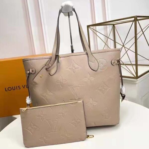 Louis Vuitton LV Women Neverfull MM Tote Beige Embossed Cowhide Leather - Image 2
