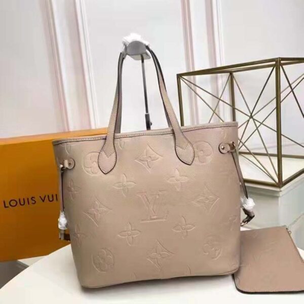 Louis Vuitton LV Women Neverfull MM Tote Beige Embossed Cowhide Leather - Image 4