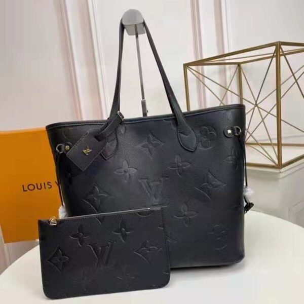 Louis Vuitton LV Women Neverfull MM Tote Black Embossed Cowhide Leather - Image 2