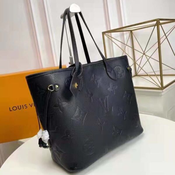Louis Vuitton LV Women Neverfull MM Tote Black Embossed Cowhide Leather - Image 4