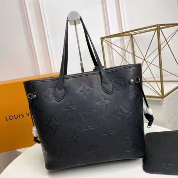 Louis Vuitton LV Women Neverfull MM Tote Black Embossed Cowhide Leather - Image 3