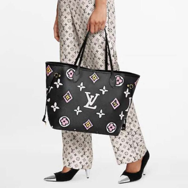 Louis Vuitton LV Women Neverfull MM Tote Black Monogram Coated Canvas Cowhide Leather - Image 17