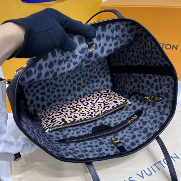 Louis Vuitton LV Women Neverfull MM Tote Black Monogram Coated Canvas Cowhide Leather - Image 11