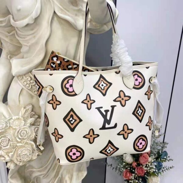 Louis Vuitton LV Women Neverfull MM Tote Cream Monogram Coated Canvas - Image 4
