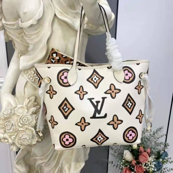Louis Vuitton LV Women Neverfull MM Tote Cream Monogram Coated Canvas - Image 2