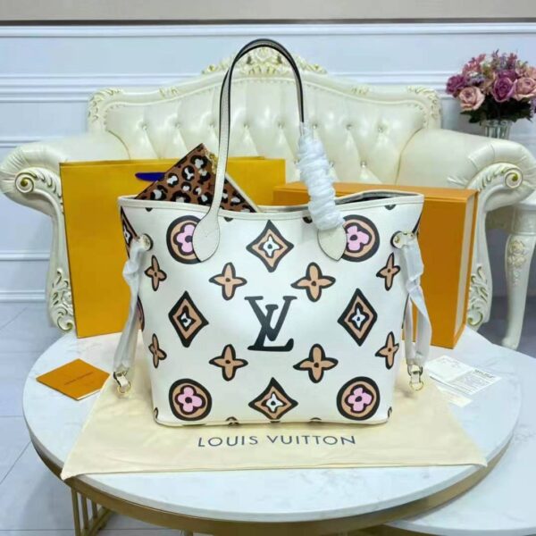 Louis Vuitton LV Women Neverfull MM Tote Cream Monogram Coated Canvas - Image 6