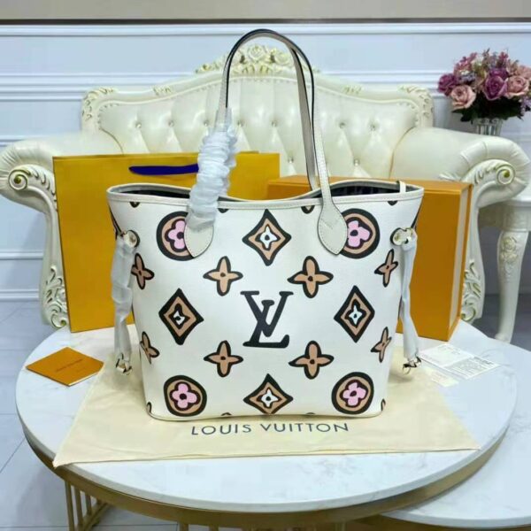 Louis Vuitton LV Women Neverfull MM Tote Cream Monogram Coated Canvas - Image 5