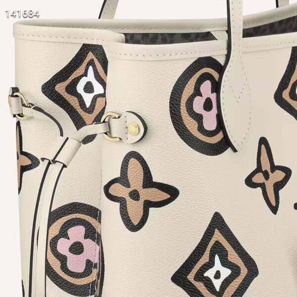 Louis Vuitton LV Women Neverfull MM Tote Cream Monogram Coated Canvas Cowhide Leather - Image 8