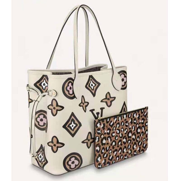 Louis Vuitton LV Women Neverfull MM Tote Cream Monogram Coated Canvas Cowhide Leather - Image 3