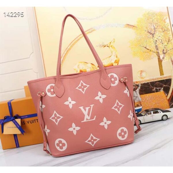 Louis Vuitton LV Women Neverfull MM Tote Cream Monogram Coated Canvas Cowhide Leather - Image 2