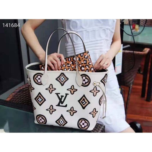 Louis Vuitton LV Women Neverfull MM Tote Cream Monogram Coated Canvas Cowhide Leather - Image 5