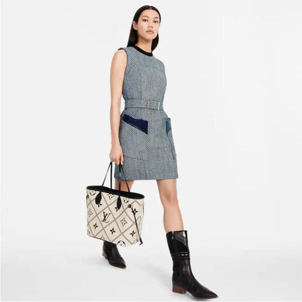 Louis Vuitton LV Women Neverfull MM Tote Crème Beige Grained Cowhide Leather - Image 10