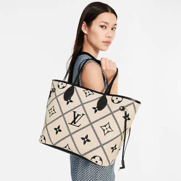 Louis Vuitton LV Women Neverfull MM Tote Crème Beige Grained Cowhide Leather - Image 11