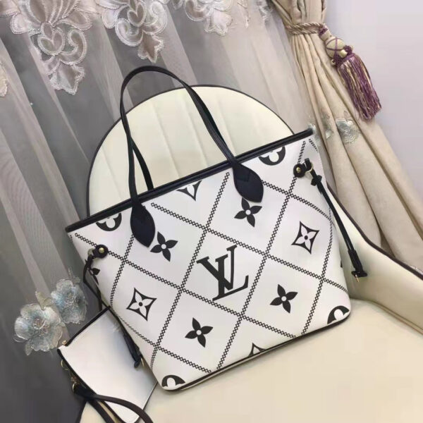 Louis Vuitton LV Women Neverfull MM Tote Crème Beige Grained Cowhide Leather - Image 3