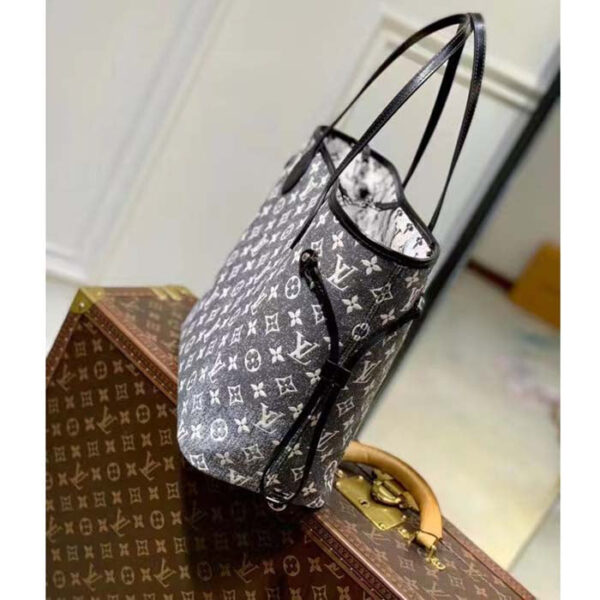 Louis Vuitton LV Women Neverfull MM Tote Gray Denim Textile Jacquard - Image 6