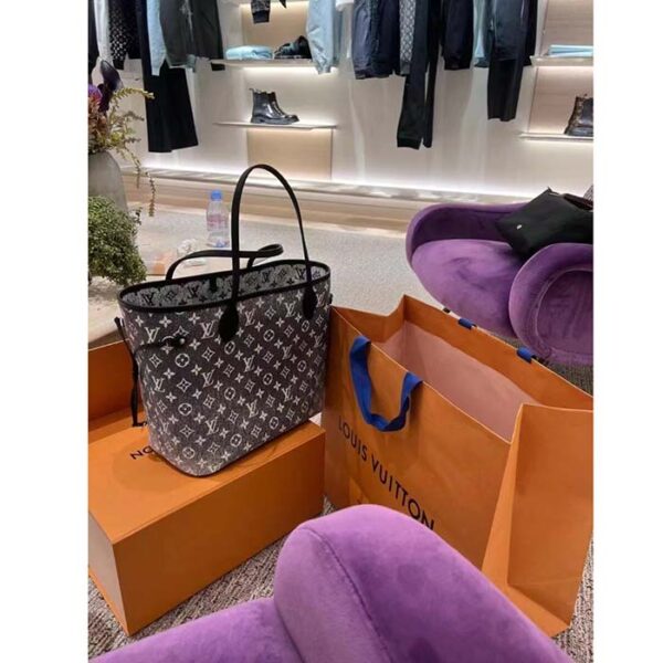 Louis Vuitton LV Women Neverfull MM Tote Gray Denim Textile Jacquard - Image 9