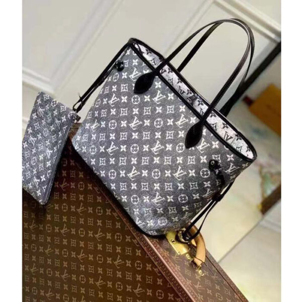 Louis Vuitton LV Women Neverfull MM Tote Gray Denim Textile Jacquard - Image 4