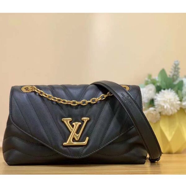 Louis Vuitton LV Women New Wave Chain Bag MM Handbag Black Smooth Cowhide - Image 2