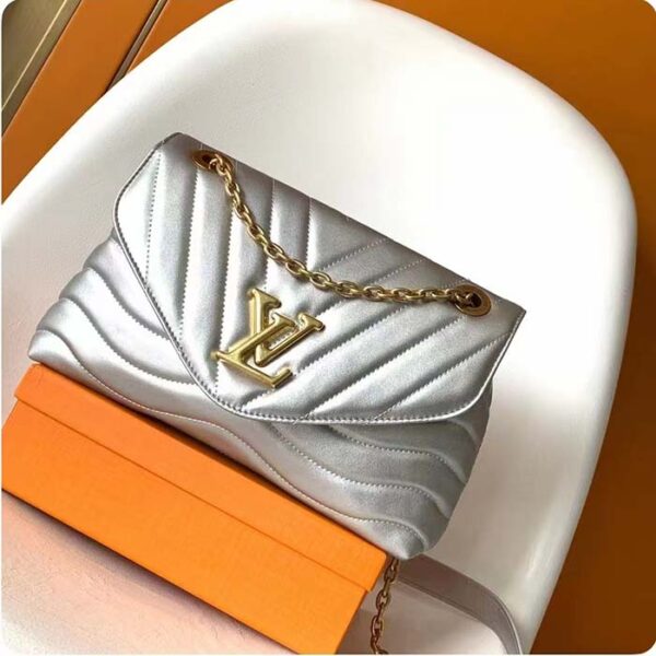 Louis Vuitton LV Women New Wave Chain Bag MM Metallic Gray Quilted Cowhide Leather - Image 2
