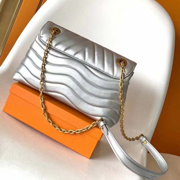 Louis Vuitton LV Women New Wave Chain Bag MM Metallic Gray Quilted Cowhide Leather - Image 3