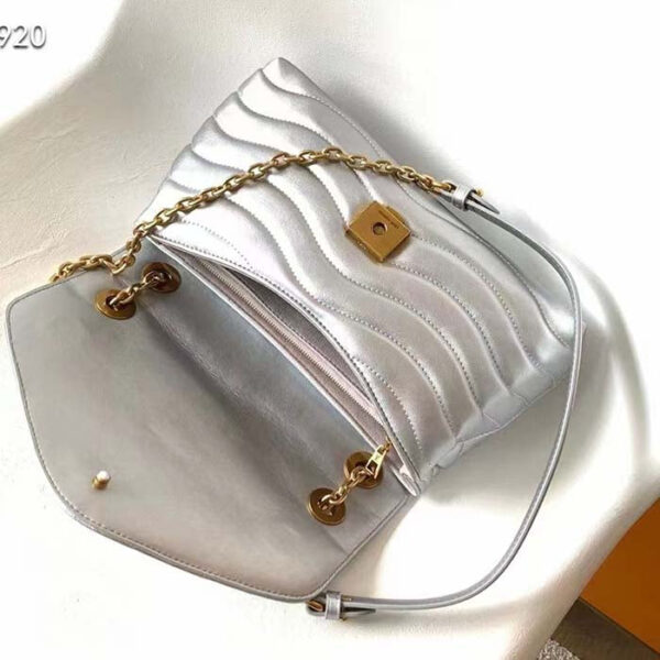 Louis Vuitton LV Women New Wave Chain Bag MM Metallic Gray Quilted Cowhide Leather - Image 6