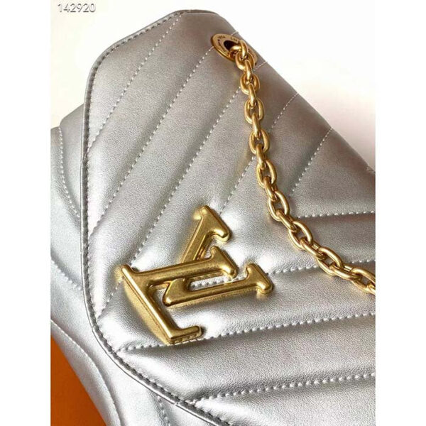 Louis Vuitton LV Women New Wave Chain Bag MM Metallic Gray Quilted Cowhide Leather - Image 8