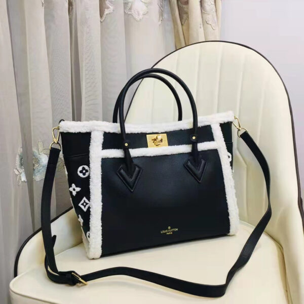 Louis Vuitton LV Women On My Side MM Handbag Black Shearling Grained Calf - Image 5