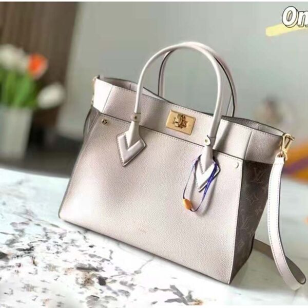 Louis Vuitton LV Women On My Side MM Tote Greige Calfskin Monogram Canvas - Image 4