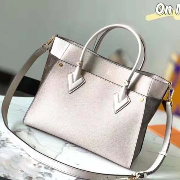 Louis Vuitton LV Women On My Side MM Tote Greige Calfskin Monogram Canvas - Image 3