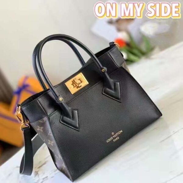Louis Vuitton LV Women On My Side PM Handbag Black Monogram Coated Canvas Calf - Image 3