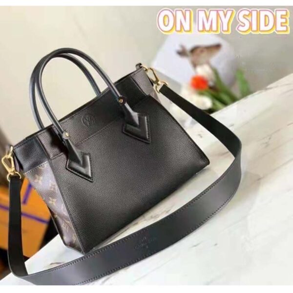 Louis Vuitton LV Women On My Side PM Handbag Black Monogram Coated Canvas Calf - Image 4