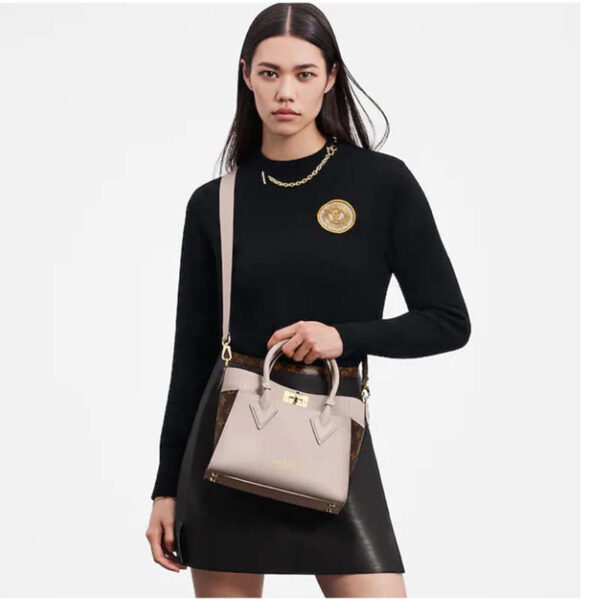 Louis Vuitton LV Women On My Side PM Handbag Greige Monogram Coated Canvas Calf - Image 13