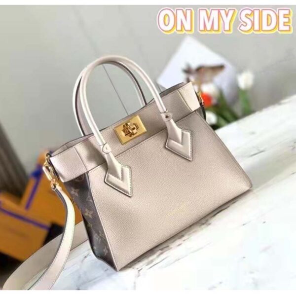 Louis Vuitton LV Women On My Side PM Handbag Greige Monogram Coated Canvas Calf - Image 5