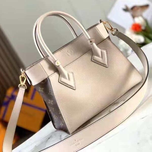 Louis Vuitton LV Women On My Side PM Handbag Greige Monogram Coated Canvas Calf - Image 4