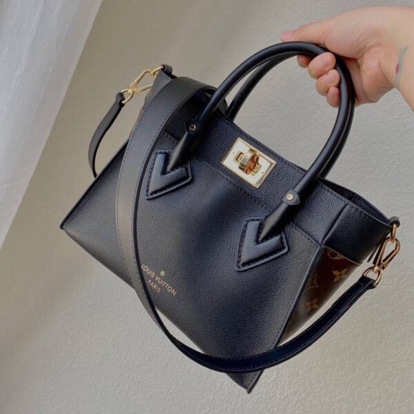 Louis Vuitton LV Women On My Side PM Tote Bag Black Monogram Coated Canvas Calf Leather - Image 6