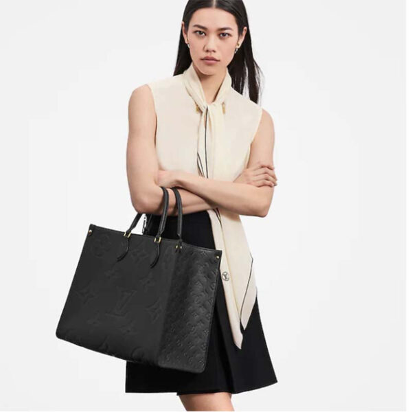 Louis Vuitton LV Women OnTheGO GM Tote Bag Black Monogram Embossed Leather - Image 12