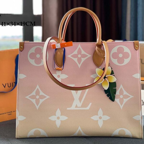 Louis Vuitton LV Women OnTheGo GM Tote Bag Pink Monogram Giant Coated Canvas Raffia - Image 2
