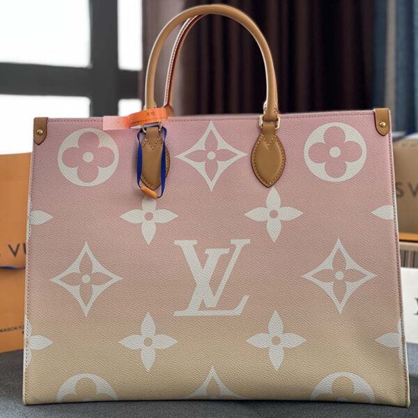 Louis Vuitton LV Women OnTheGo GM Tote Bag Pink Monogram Giant Coated Canvas Raffia - Image 4