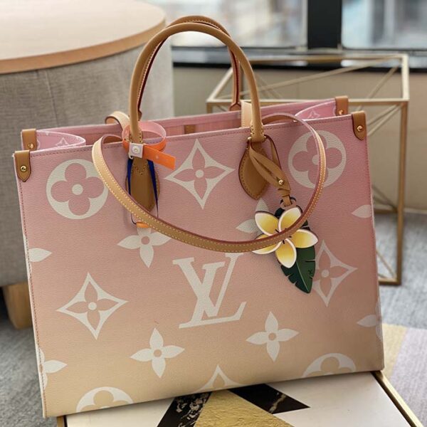 Louis Vuitton LV Women OnTheGo GM Tote Bag Pink Monogram Giant Coated Canvas Raffia - Image 3