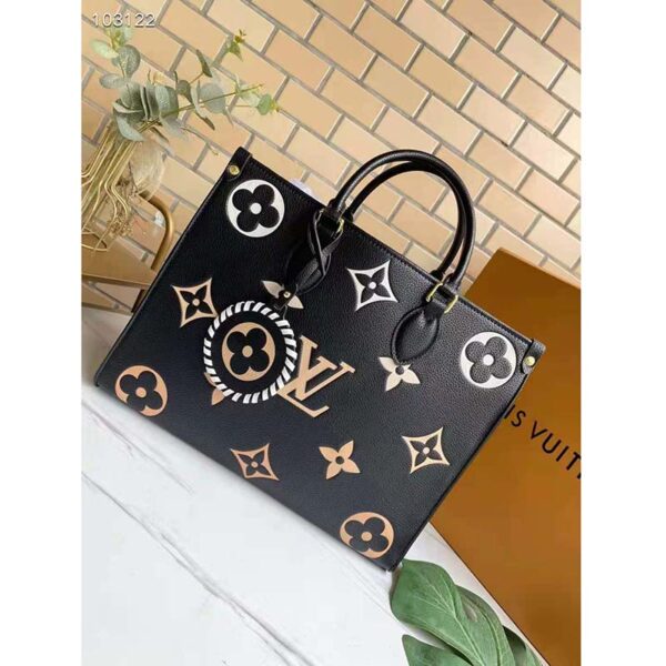 Louis Vuitton LV Women OnTheGo MM Black Beige Embossed Grained Cowhide Leather - Image 2