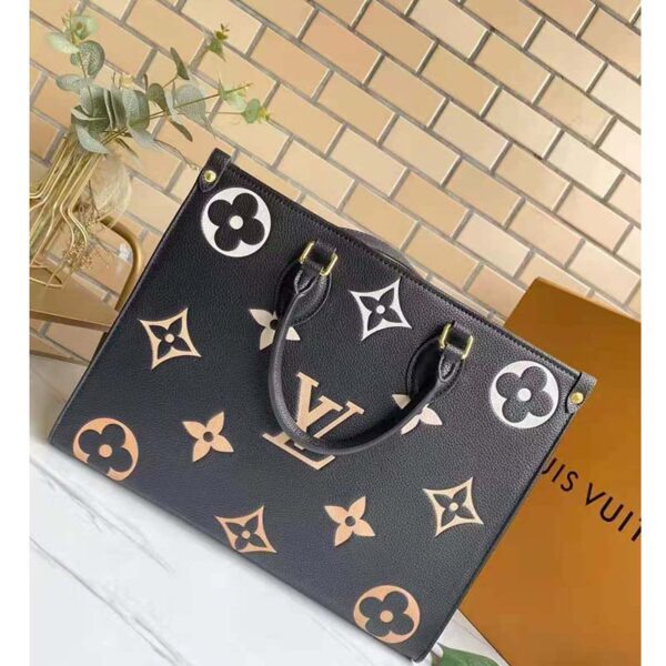 Louis Vuitton LV Women OnTheGo MM Black Beige Embossed Grained Cowhide Leather - Image 3