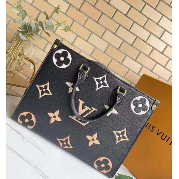 Louis Vuitton LV Women OnTheGo MM Black Beige Embossed Grained Cowhide Leather - Image 4