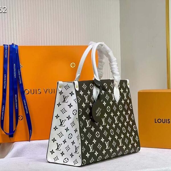 Louis Vuitton LV Women OnTheGo MM Tote Bag Green Printed Embossed Grained Cowhide - Image 4