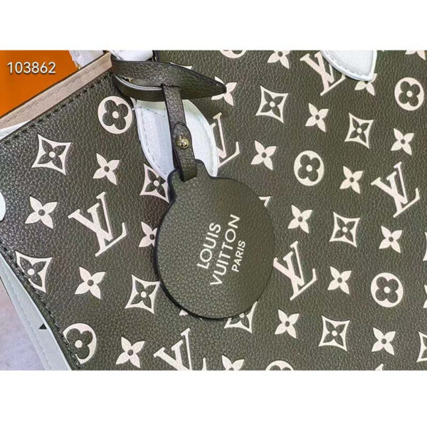 Louis Vuitton LV Women OnTheGo MM Tote Bag Green Printed Embossed Grained Cowhide - Image 8